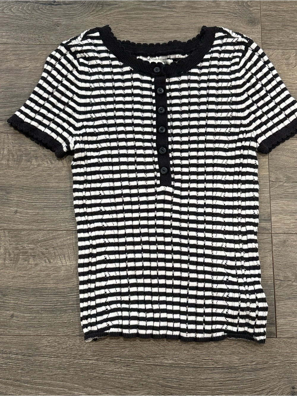 ***SOLD***American Eagle Outfitters Black and White Striped Knit Button-Front